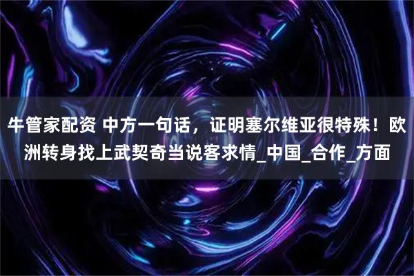 牛管家配资 中方一句话,证明塞尔维亚很特殊!欧洲转身找上武契奇当说客求情_中国_合作_方面