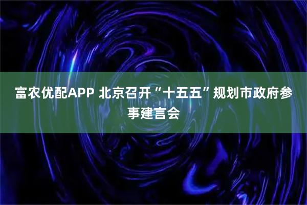 富农优配APP 北京召开“十五五”规划市政府参事建言会