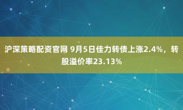 沪深策略配资官网 9月5日佳力转债上涨2.4%,转股溢价率23.13%